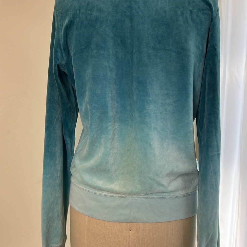 📌SOLD📌 GUC Vintage Y2K Juicy Couture Ombre Blue Velour Zip Up Hoodie  SZ-XL - Picture 7 of 16